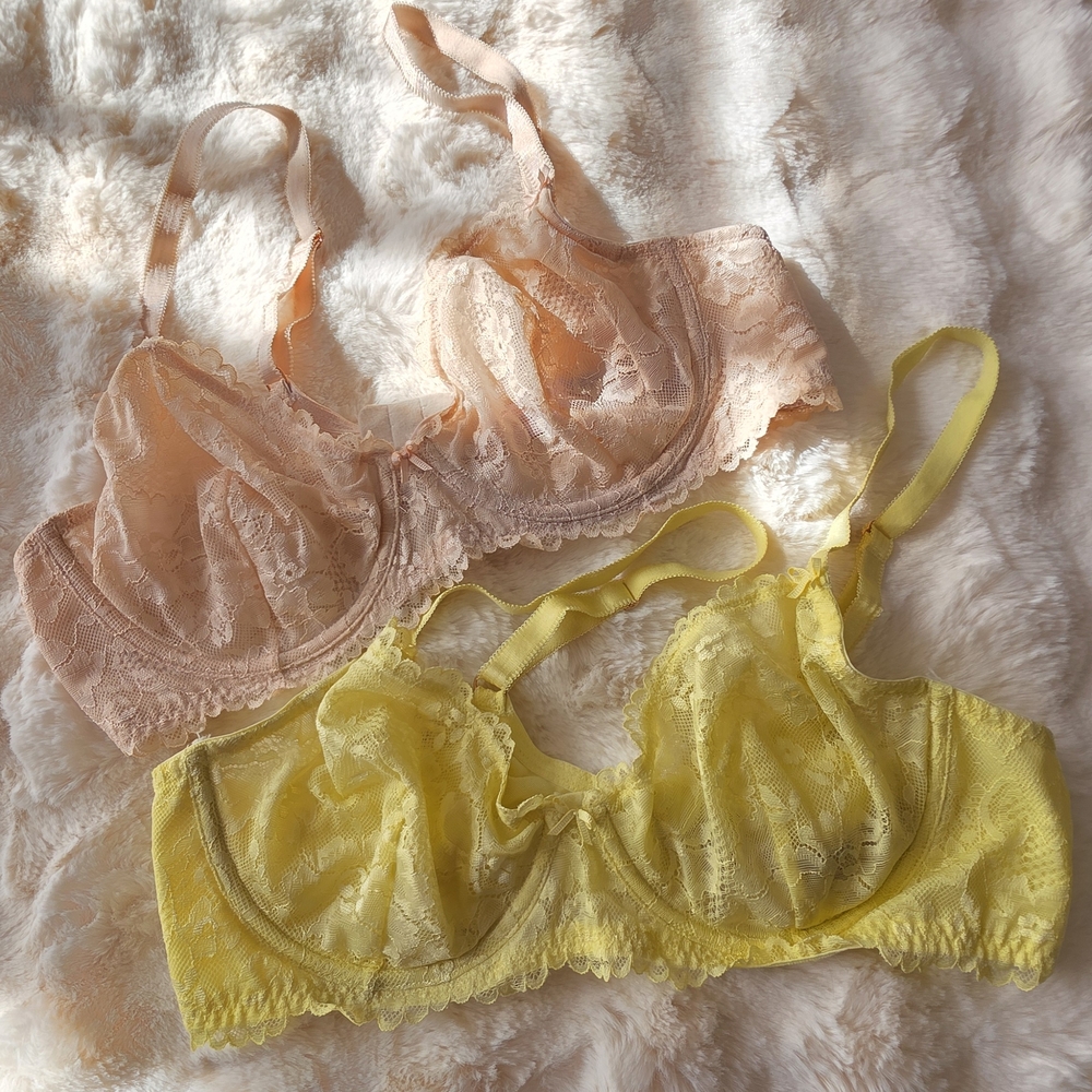 Savage X Fenty Lace Bra Duo - Peach and Yellow
